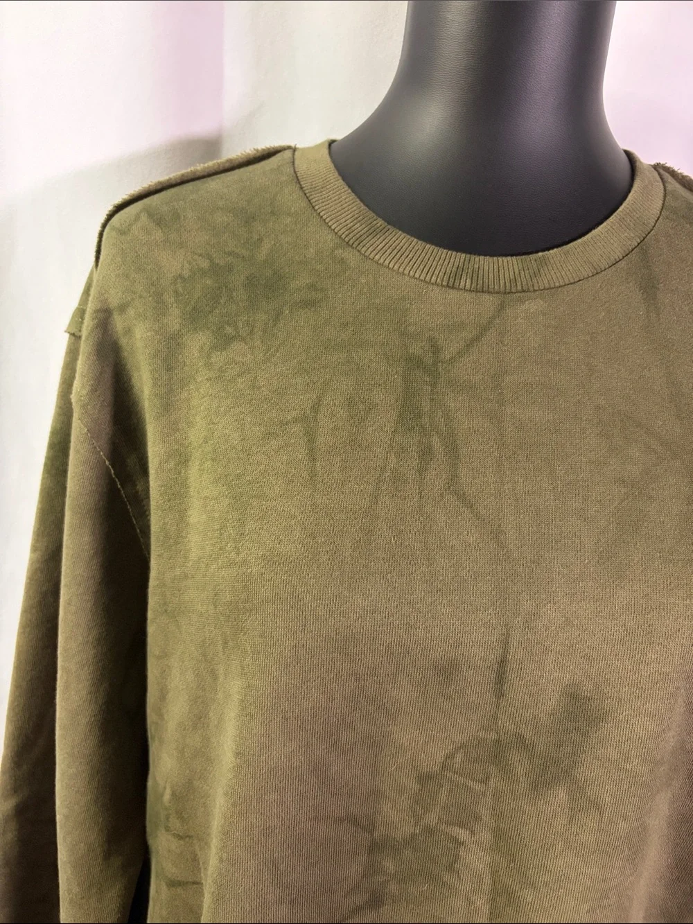 True Religion Camo Green Tie Die Debossed Rib Pullover Crewneck Sweatshirt